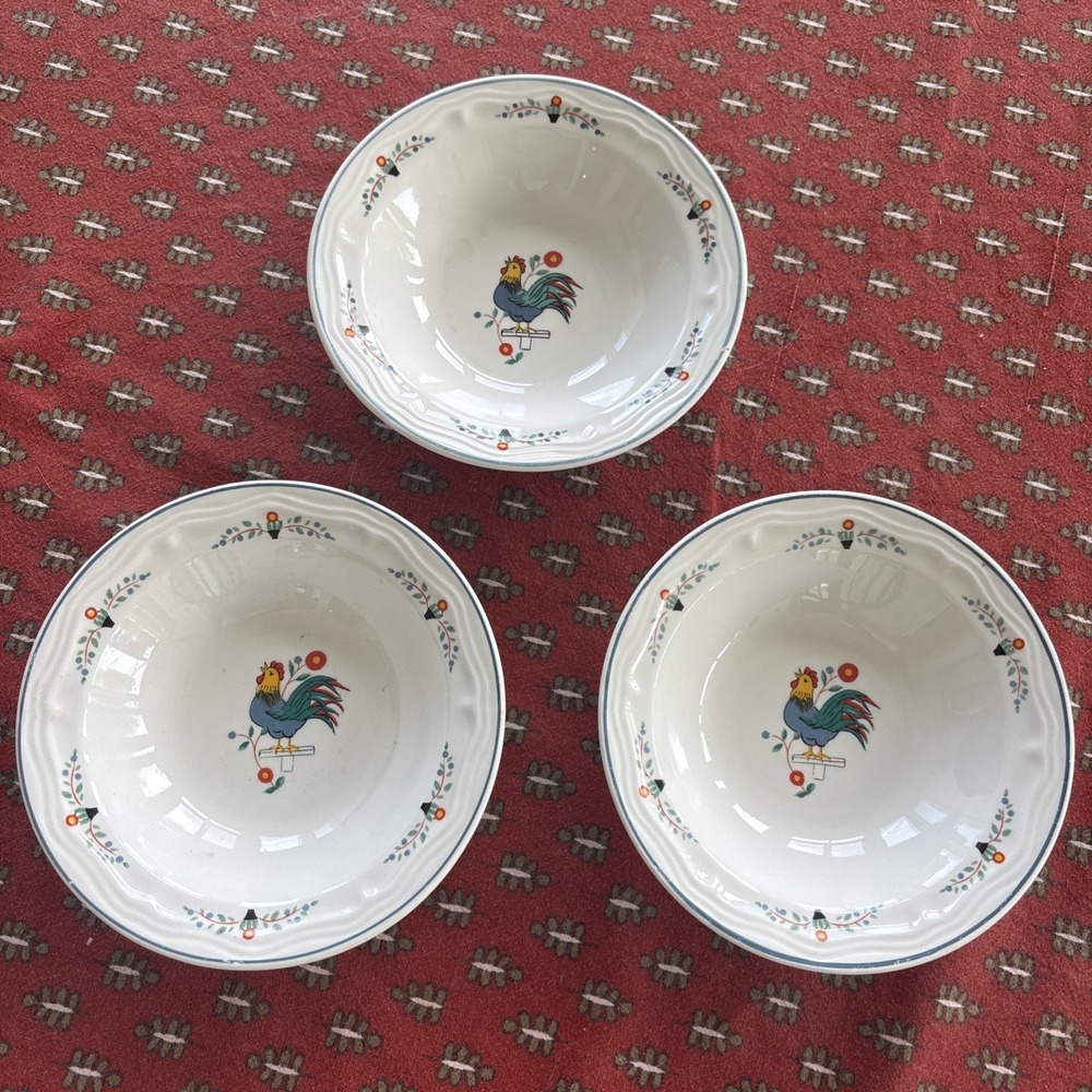 VTG Oneida Farm Friends Rooster 6" Cereal Bowls (3) Rooster Country Farmhouse
